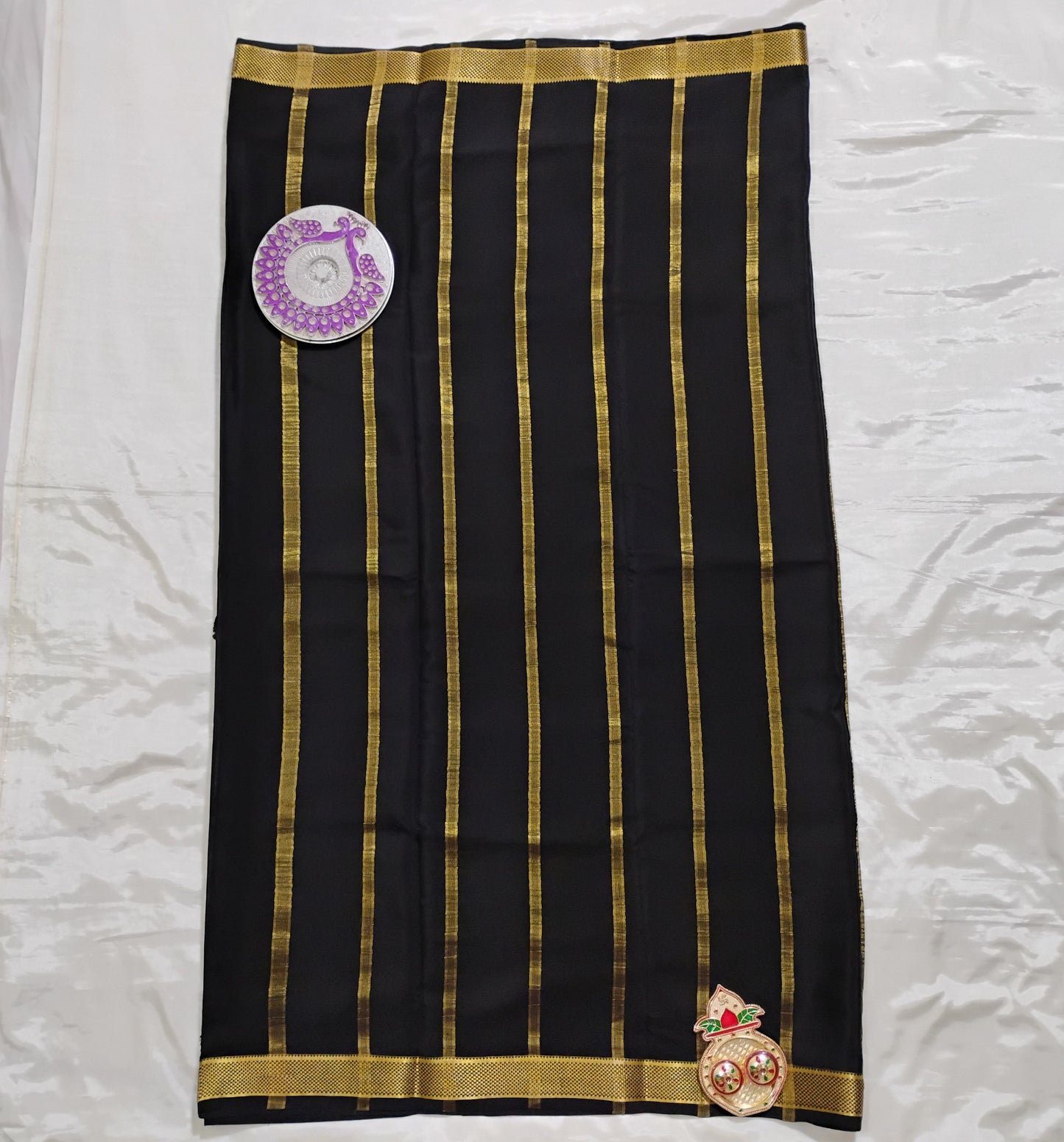 PureMysoreSilk Jet black with checkered design Saree