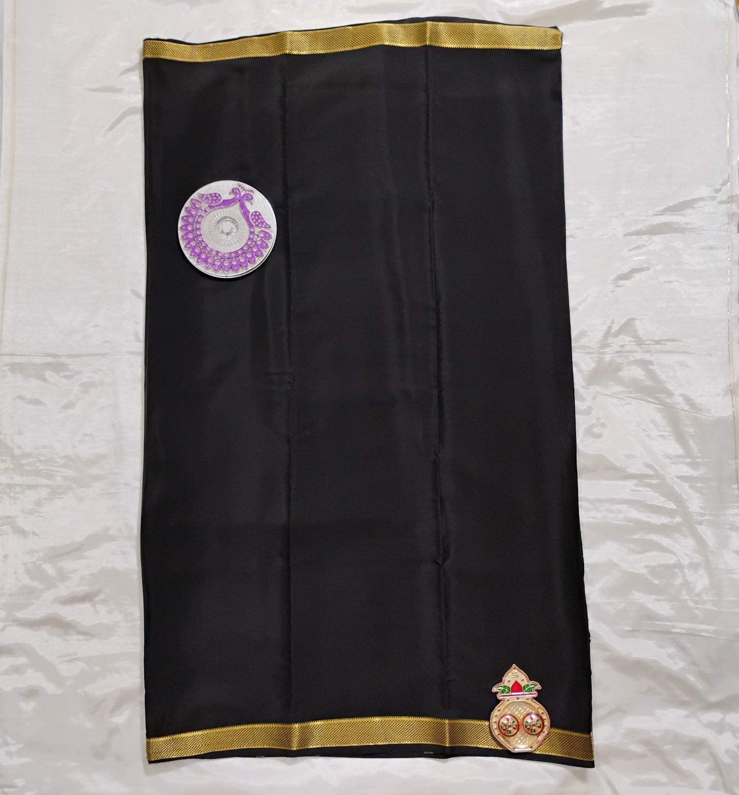 PureMysoreSilk Jet black with checkered design Saree