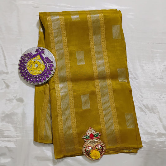 SemiSilk Khakee-Purple striped Saree