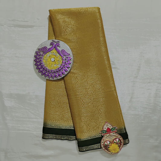 SemiMysoreSilk Brocade Golden-green Saree