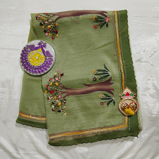 Embellished work Green Tree patterned Saree