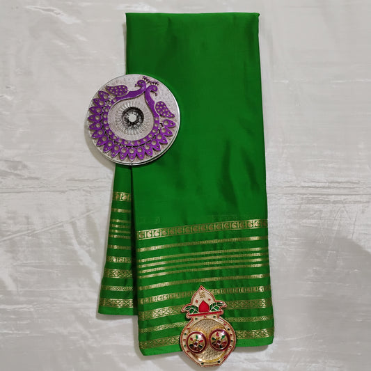 SemiMysoreSilk green with golden border Saree