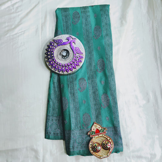 CottonSilk mint-green patterned Saree