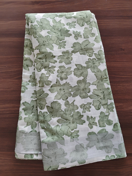 LinenCotton Green White Floral Saree