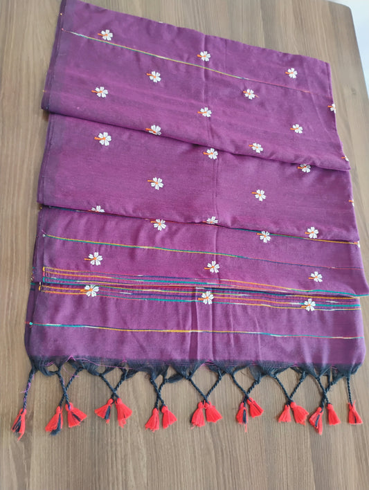 Cotton Mul Mul Purple patterned Saree