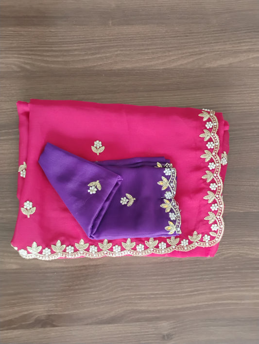 Embellished work Pink saree